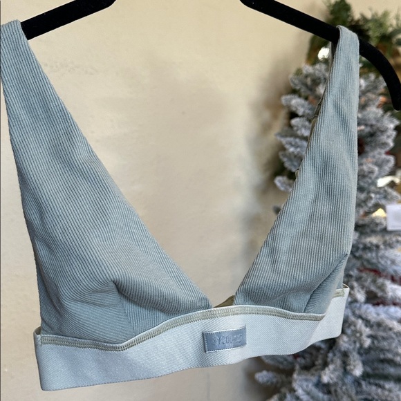 Skims Cotton Rib Plunge Bralette in Mineral Green NWOT - Picture 2 of 5